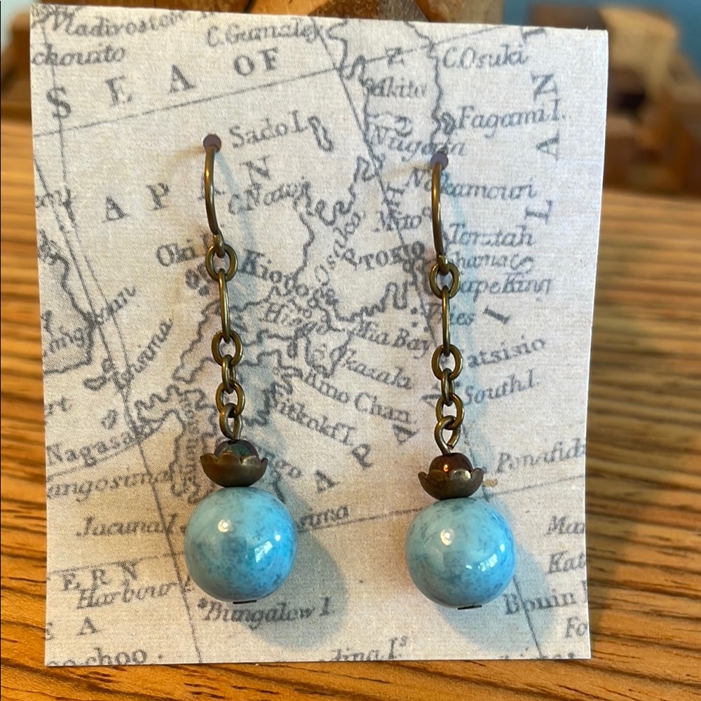 Handmade Glass and Bronze Dangle Earrings